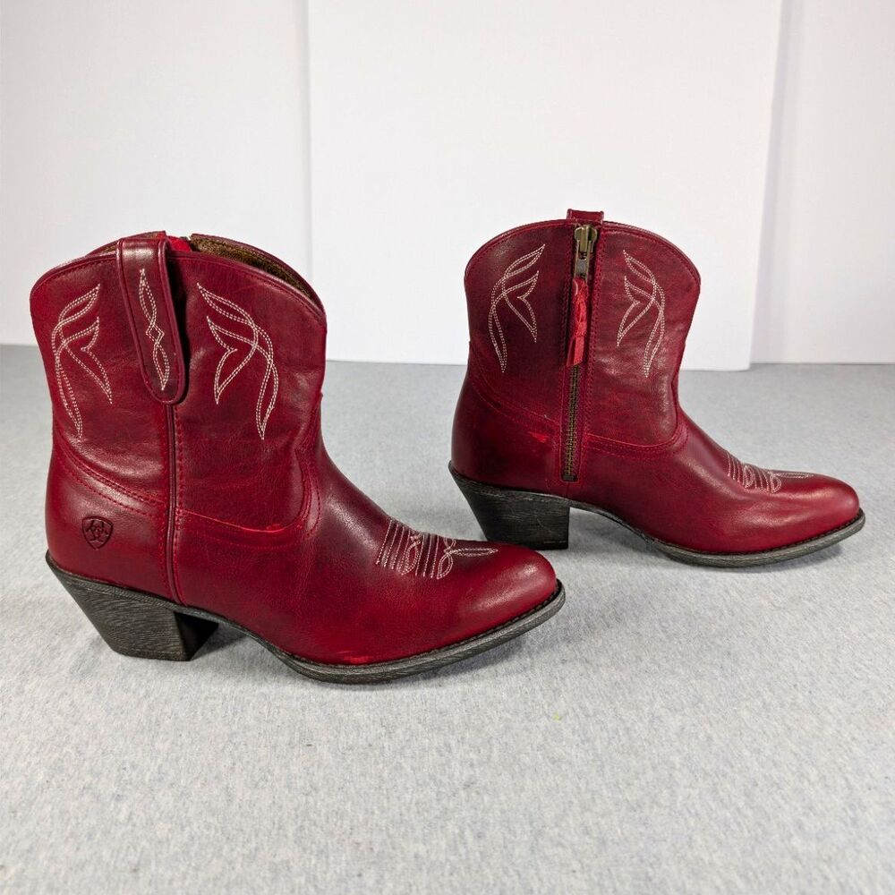 Ariat Darlin Women’s Red Leather Western Ankle Boots Zip US 8B Style 10017324